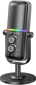 CMTECK XM600 RGB Light Condenser USB Gaming Mic Desktop Professional Recording Studio Microphone with Stand for Computer Laptop