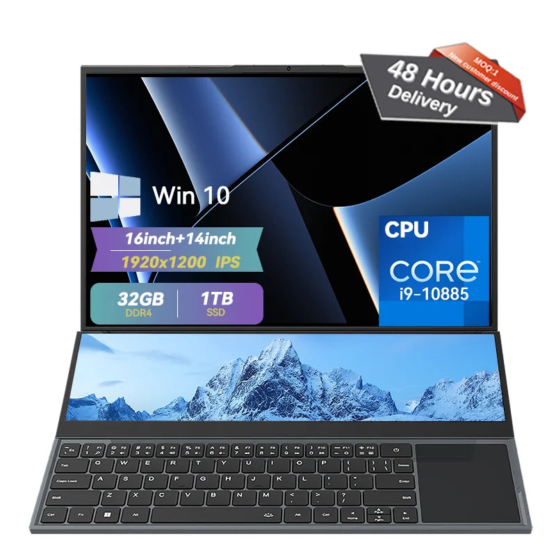 I7 I9 Gaming Laptops Brand New Double Screen 16inch+14inch RAM 64GB SSD 4TB 2K Resolution 65hz Refresh Rate AZERTY Keyboard