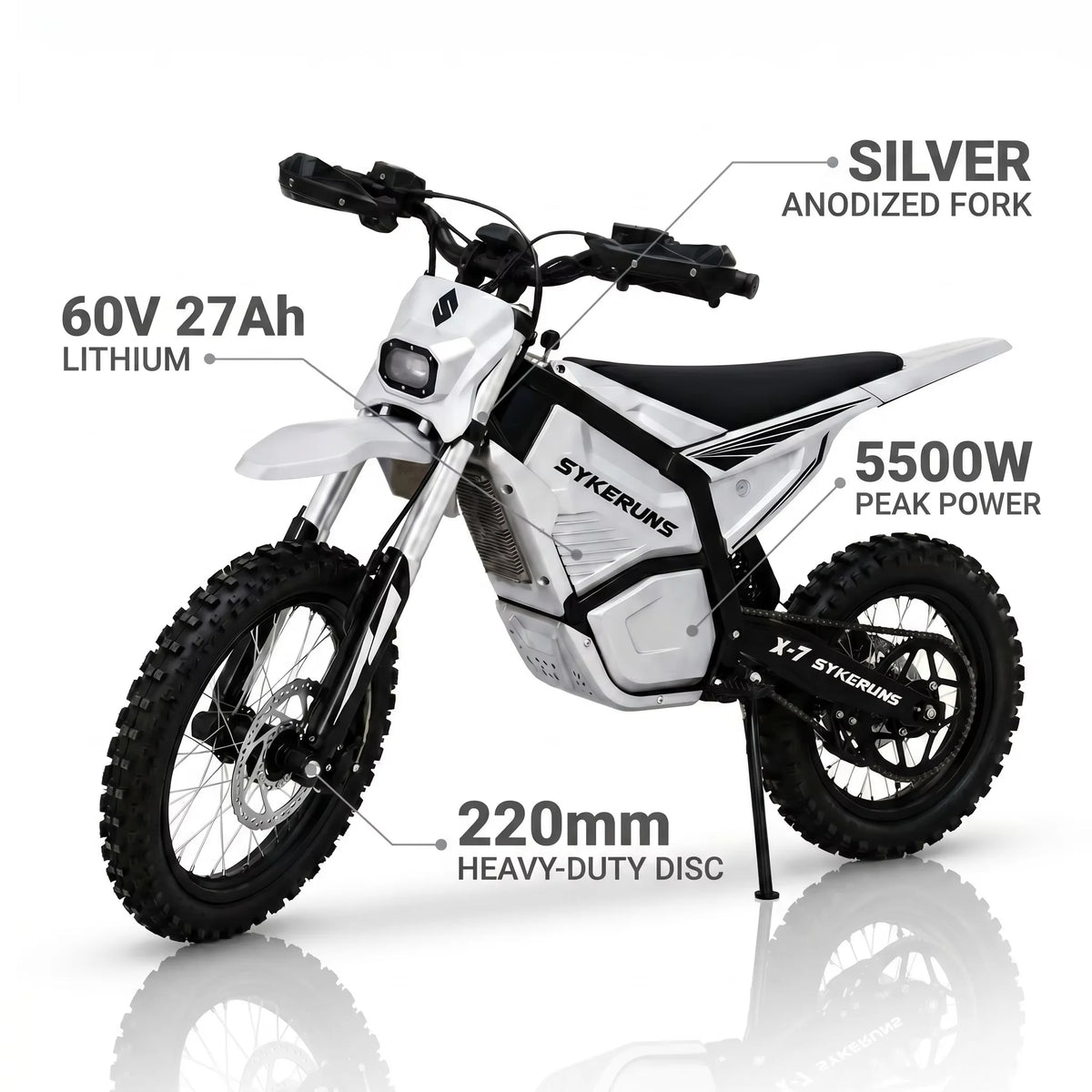 Sykeruns X7 5500W Electric Motorcycle 56MPH Off Road E-moto 60V 27Ah Removable Battery Adult Dirt Bike Pit Bike US Fast Ship